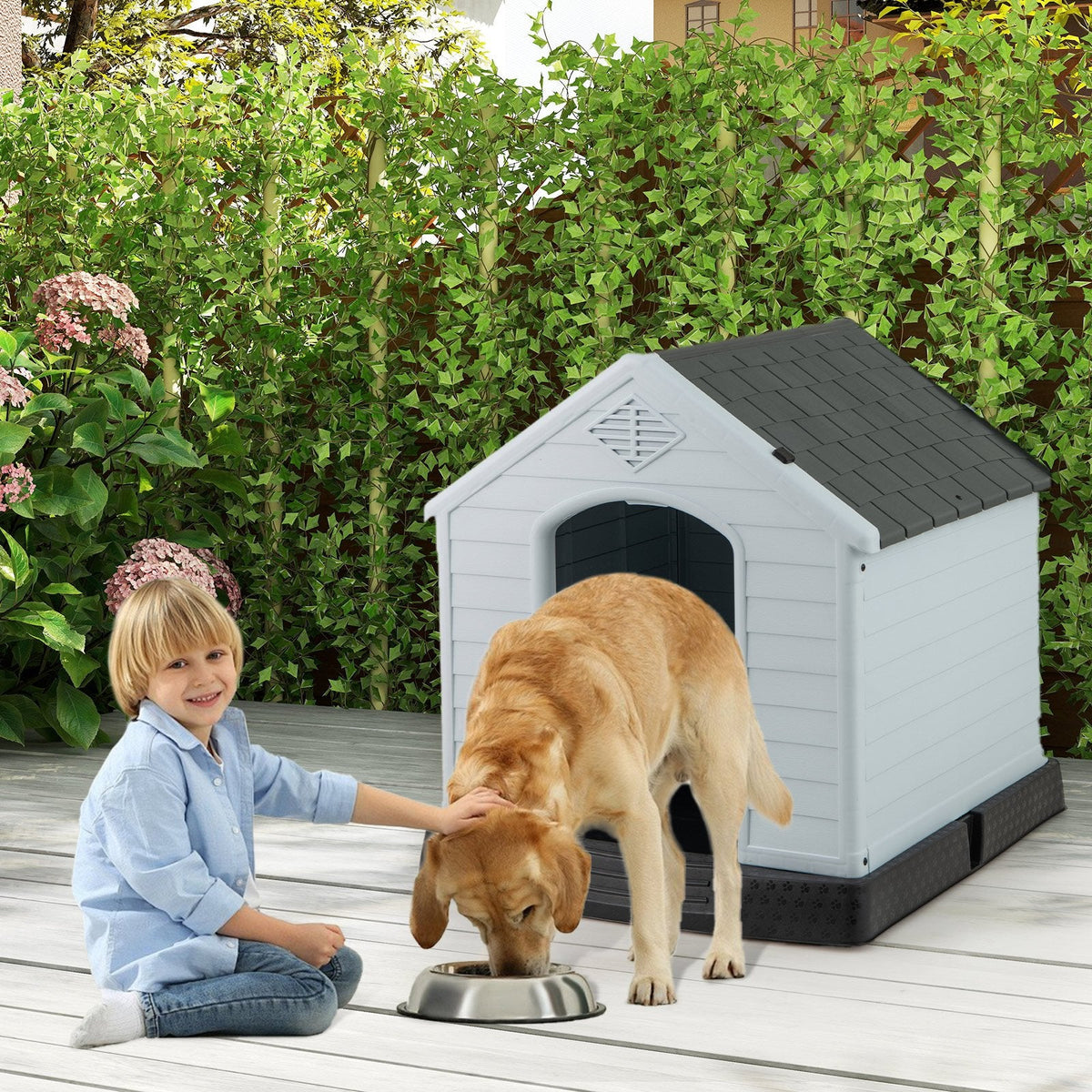 Dog House for Small Dogs Waterproof Plastic with Elevated Floor-M