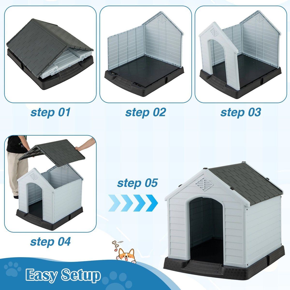 Dog House for Small Dogs Waterproof Plastic with Elevated Floor-M
