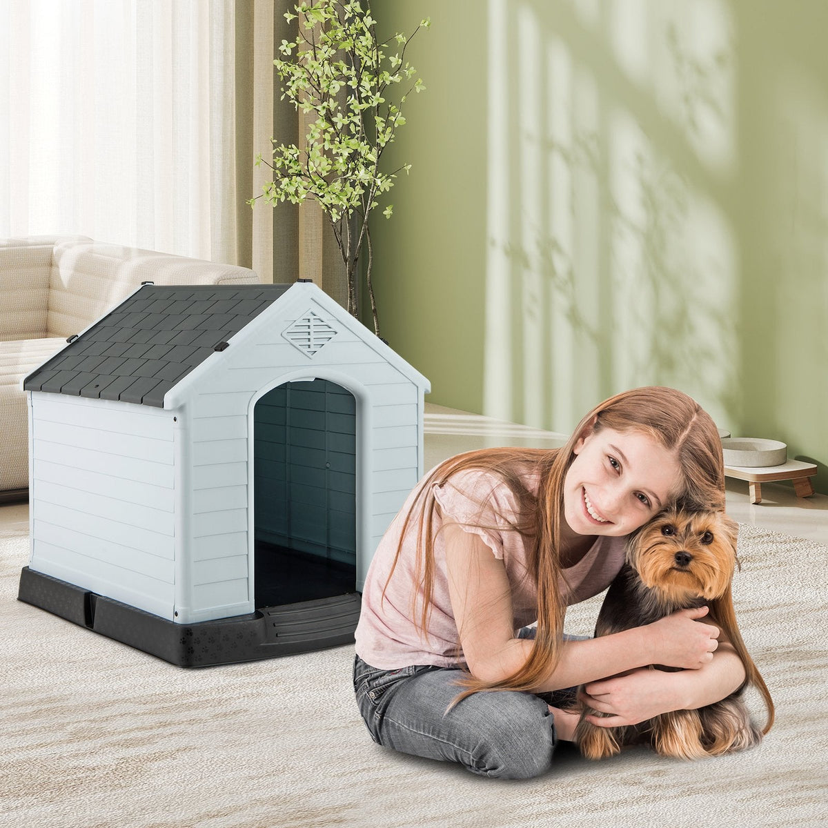 Dog House for Small Dogs Waterproof Plastic with Elevated Floor-S