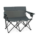 Double Camping Chair 2-Person Outdoor Folding Loveseat with Cup Holders-Gray
