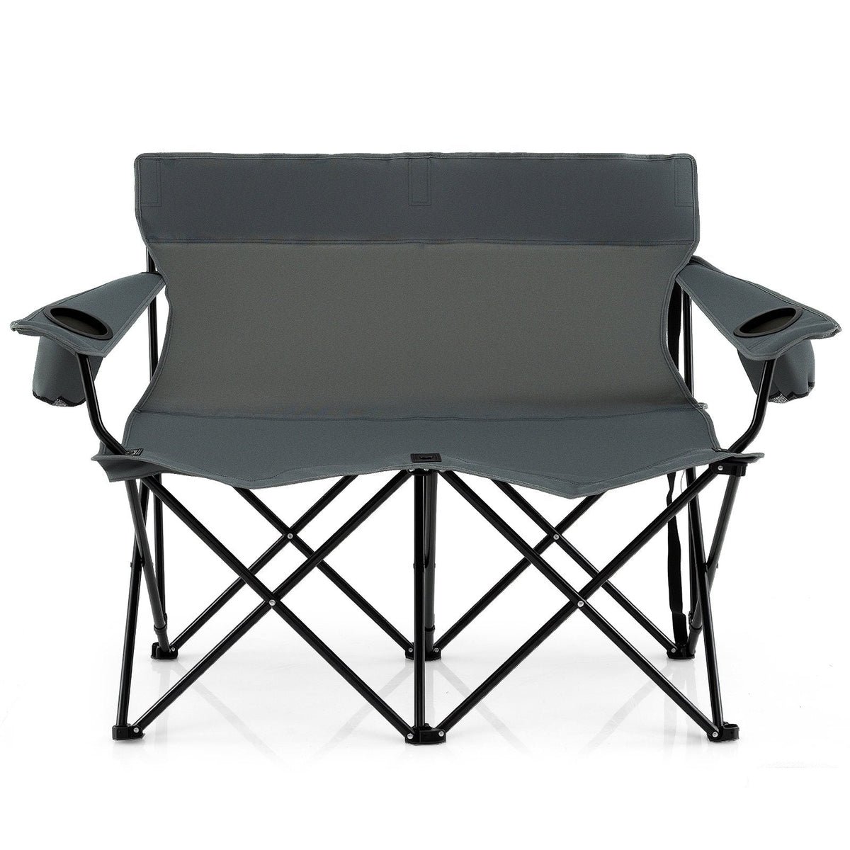 Double Camping Chair 2-Person Outdoor Folding Loveseat with Cup Holders-Gray