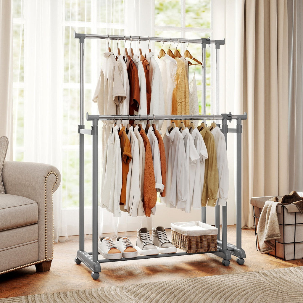 Double Rod Clothes Rack Heavy-Duty Metal Garment Rack