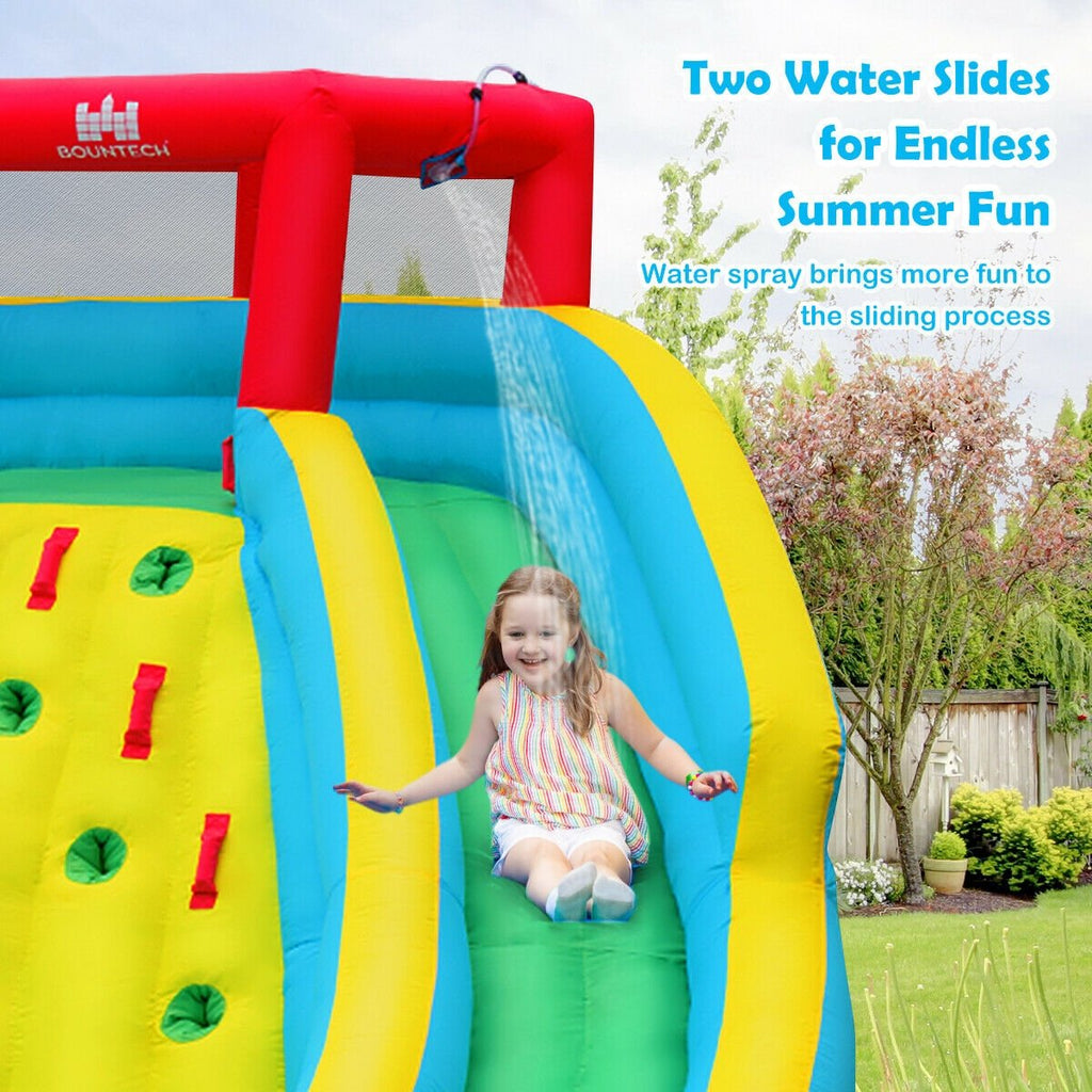 Double Side Inflatable Water Park with Two Slides and Climbing Wall, No Blower