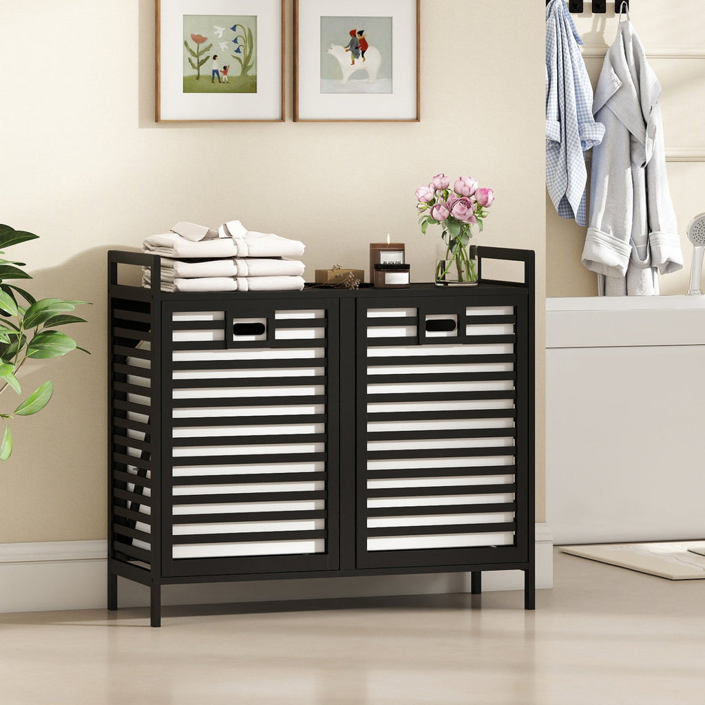 Double Tilt-out Laundry Hamper with 2 Removable Bins-Black