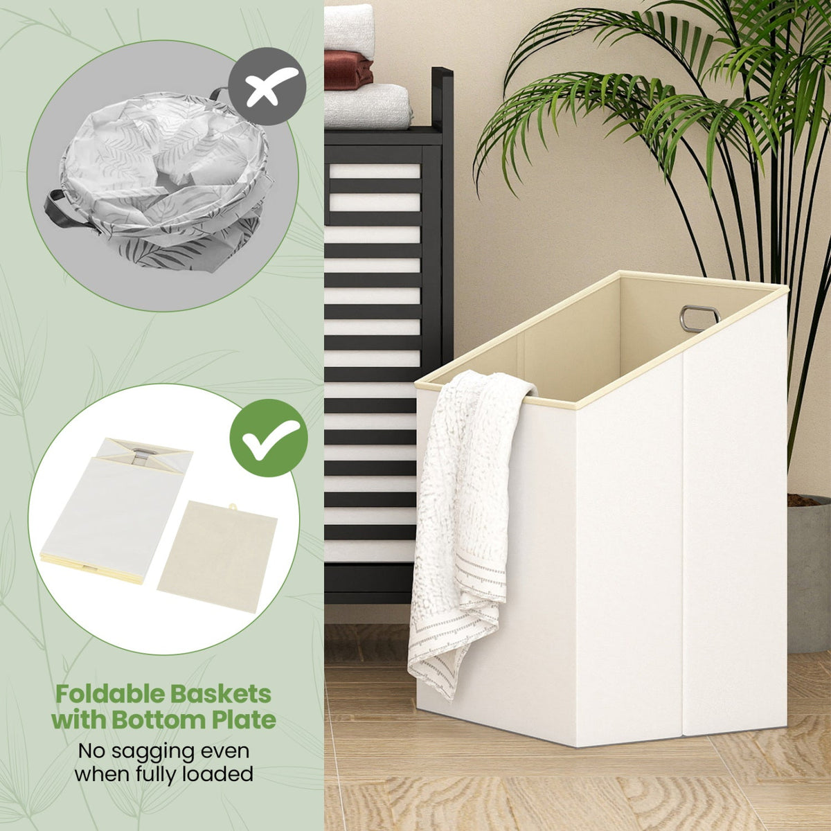 Double Tilt-out Laundry Hamper with 2 Removable Bins-Black