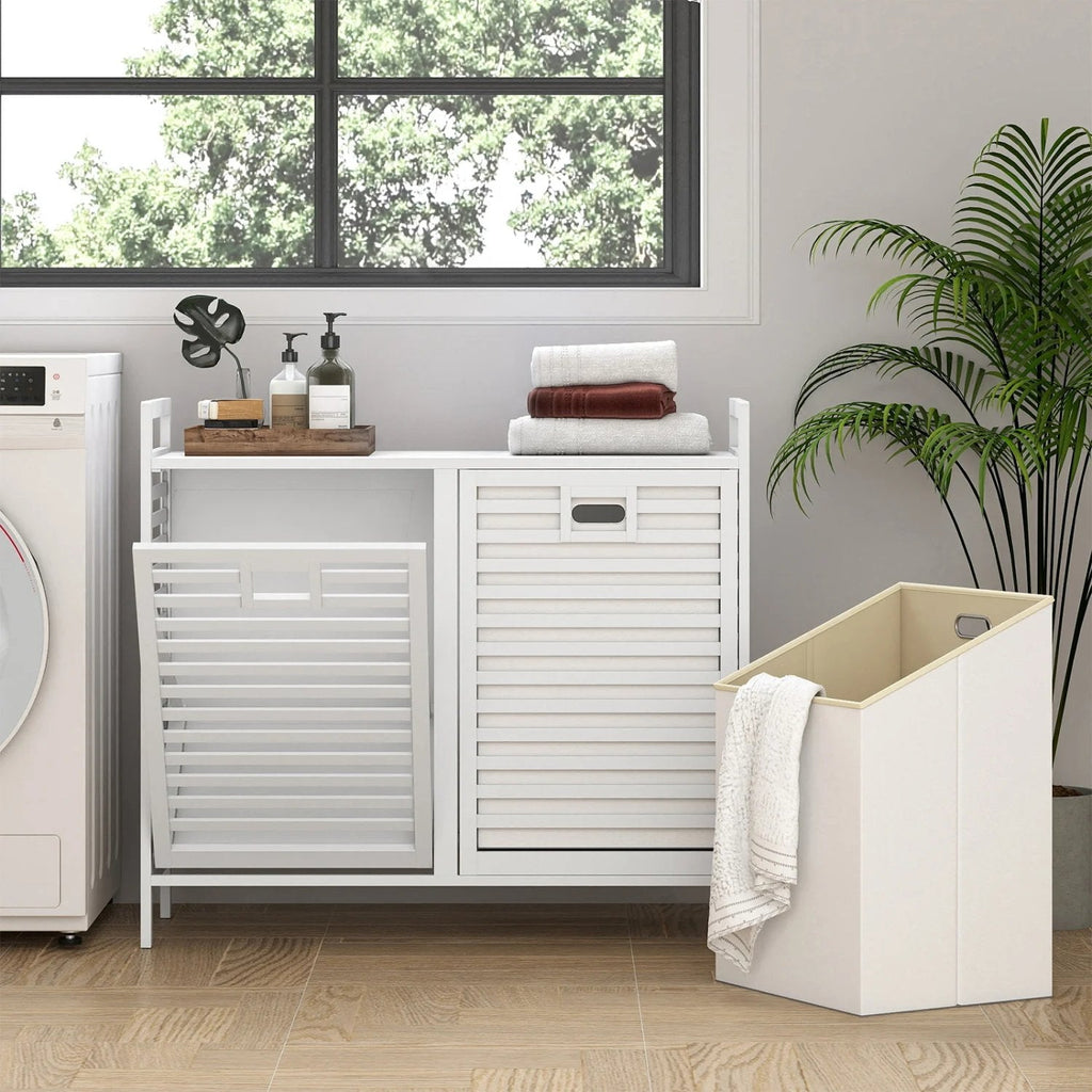 Double Tilt-out Laundry Hamper with 2 Removable Bins-White