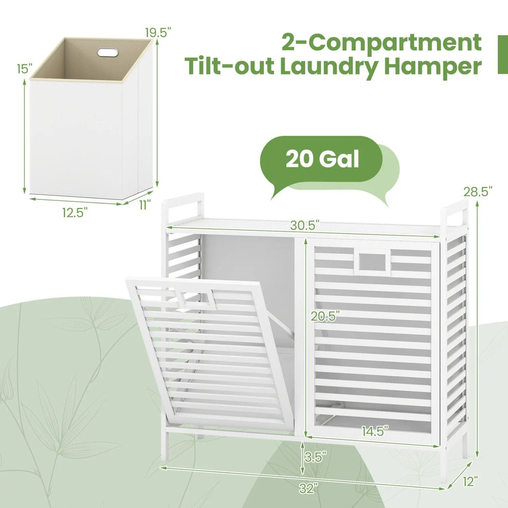 Double Tilt-out Laundry Hamper with 2 Removable Bins-White