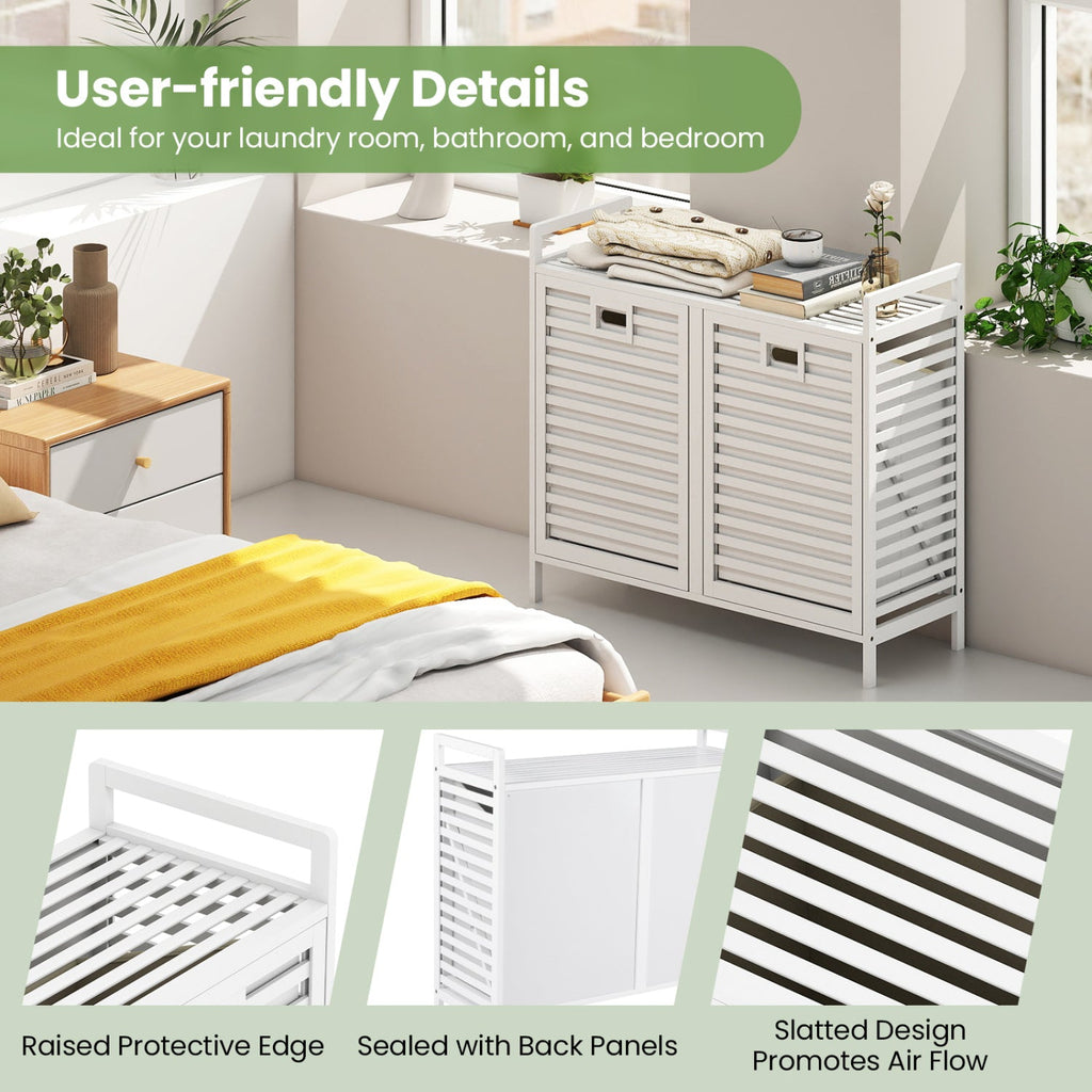 Double Tilt-out Laundry Hamper with 2 Removable Bins-White