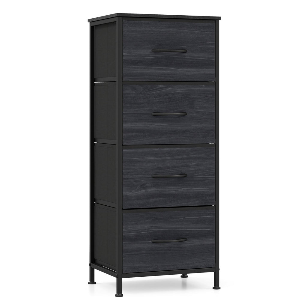 Dresser Nightstand with 4 Roomy Fabric Drawers and Metal Frame-Charcoal Black