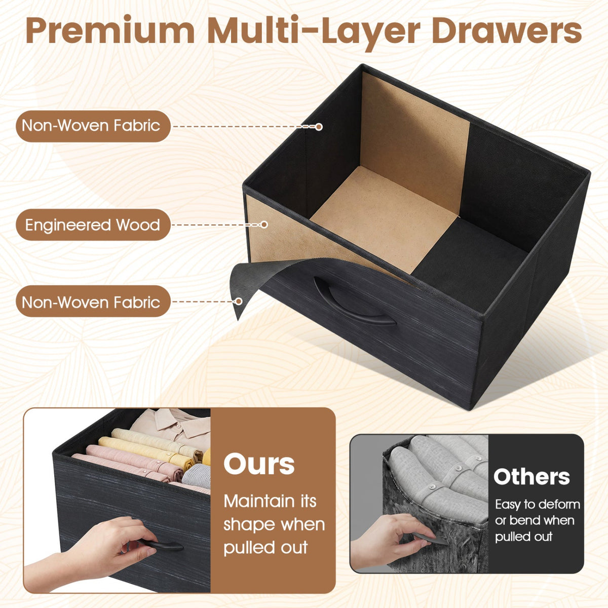 Dresser Nightstand with 4 Roomy Fabric Drawers and Metal Frame-Charcoal Black