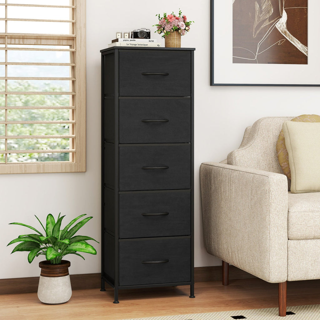 Dresser Nightstand with 5 Roomy Fabric Drawers for Bedroom-Black
