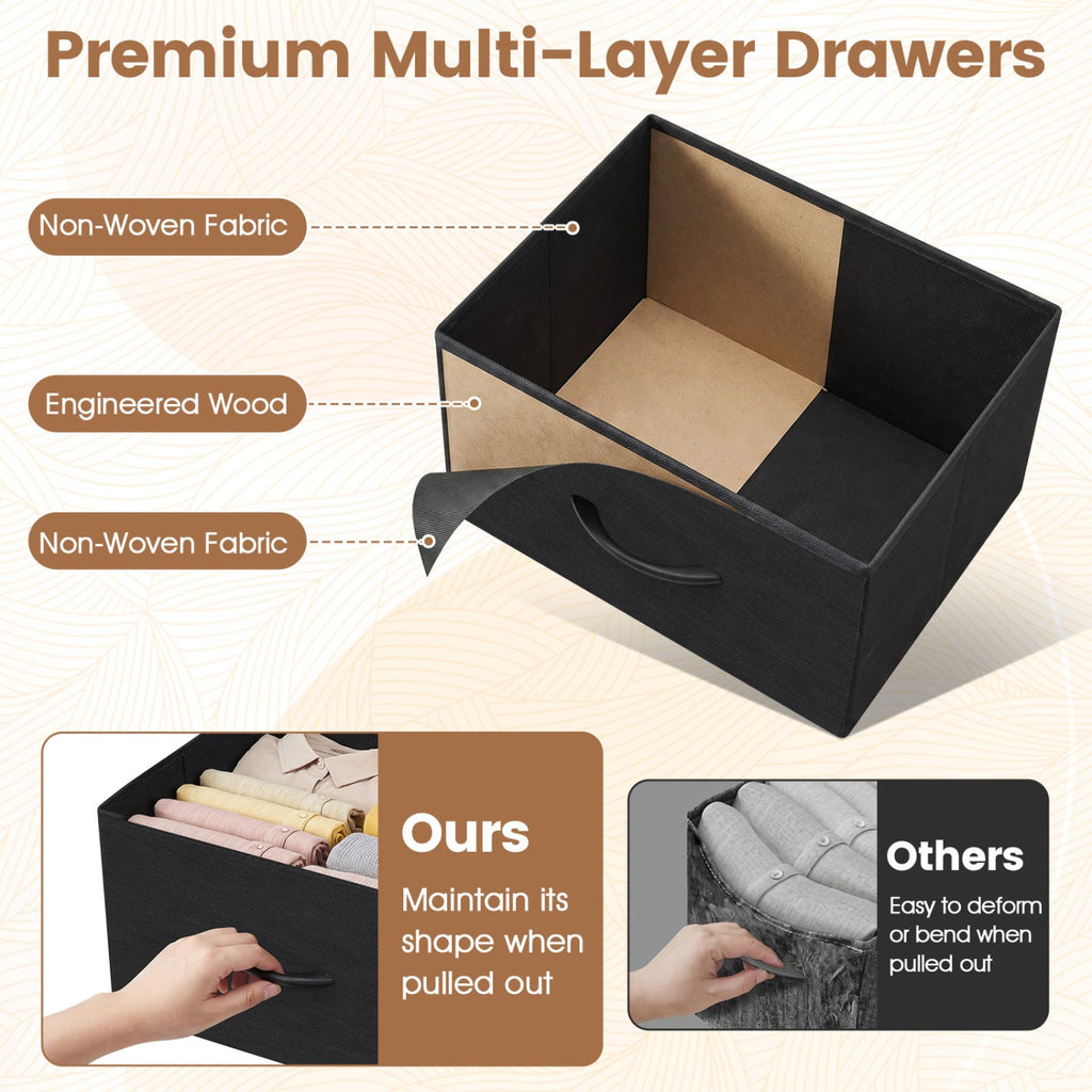 Dresser Nightstand with 5 Roomy Fabric Drawers for Bedroom-Black