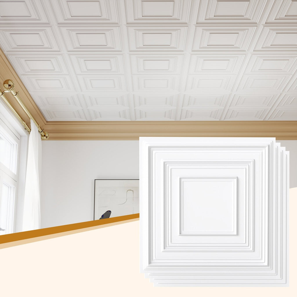 Drop Ceiling Tiles 24 inches x 24 inches PVC Ceiling Panels with 3D Decorative Patterns 12-Pack-White