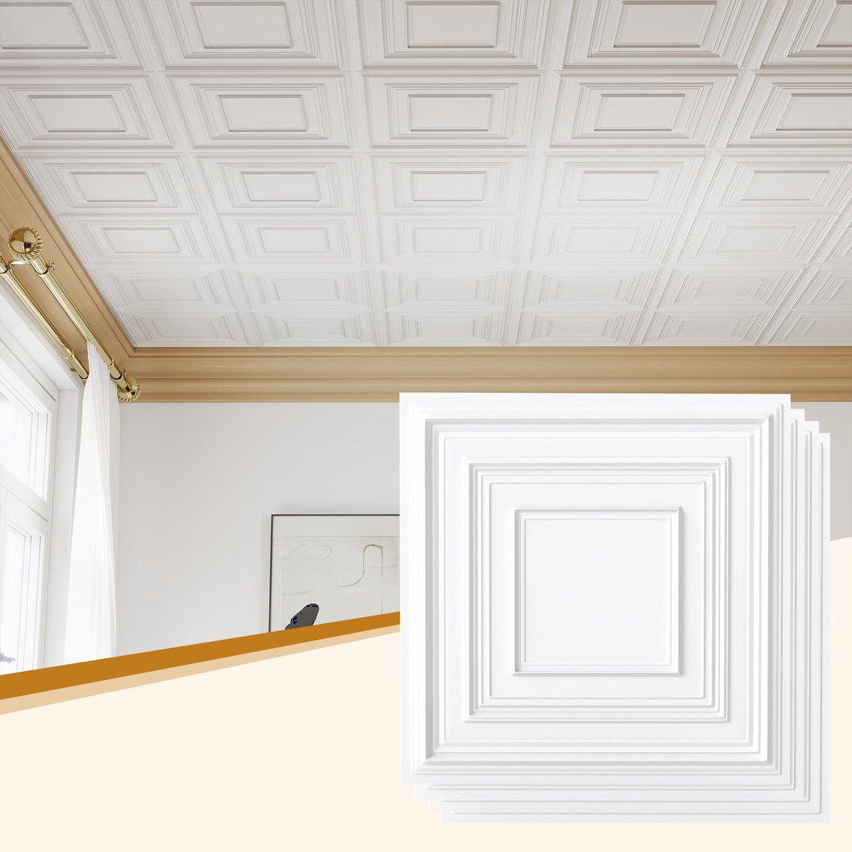 Drop Ceiling Tiles 24 inches x 24 inches PVC Ceiling Panels with 3D Decorative Patterns 12-Pack-White