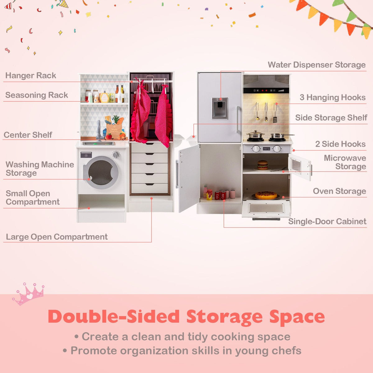Dual-Sided Kids Play Kitchen with Water Dispenser and Range Hood for 3+ Years Old-White