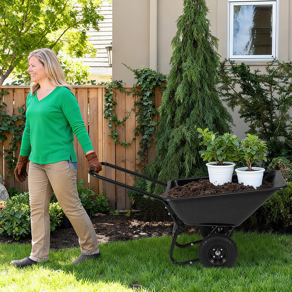 Dual-Wheel Wheelbarrow Garden Utility Cart with Pneumatic Tires-Black