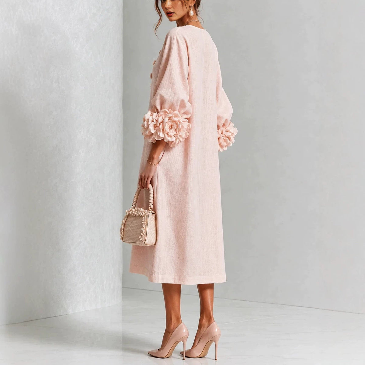 Women’s 3D Floral A-Line Dress – Puff Sleeve French-Style Party & Wedding Dress