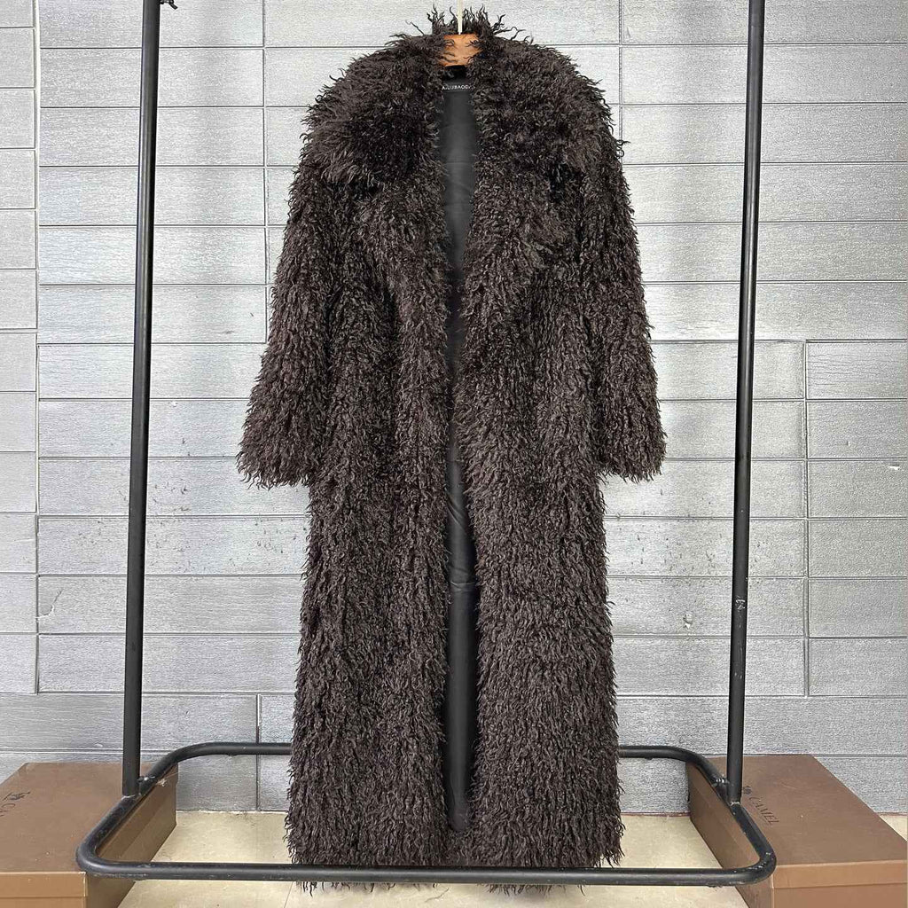 Women's Elongated Faux Fur Coat with Tailored Lapel