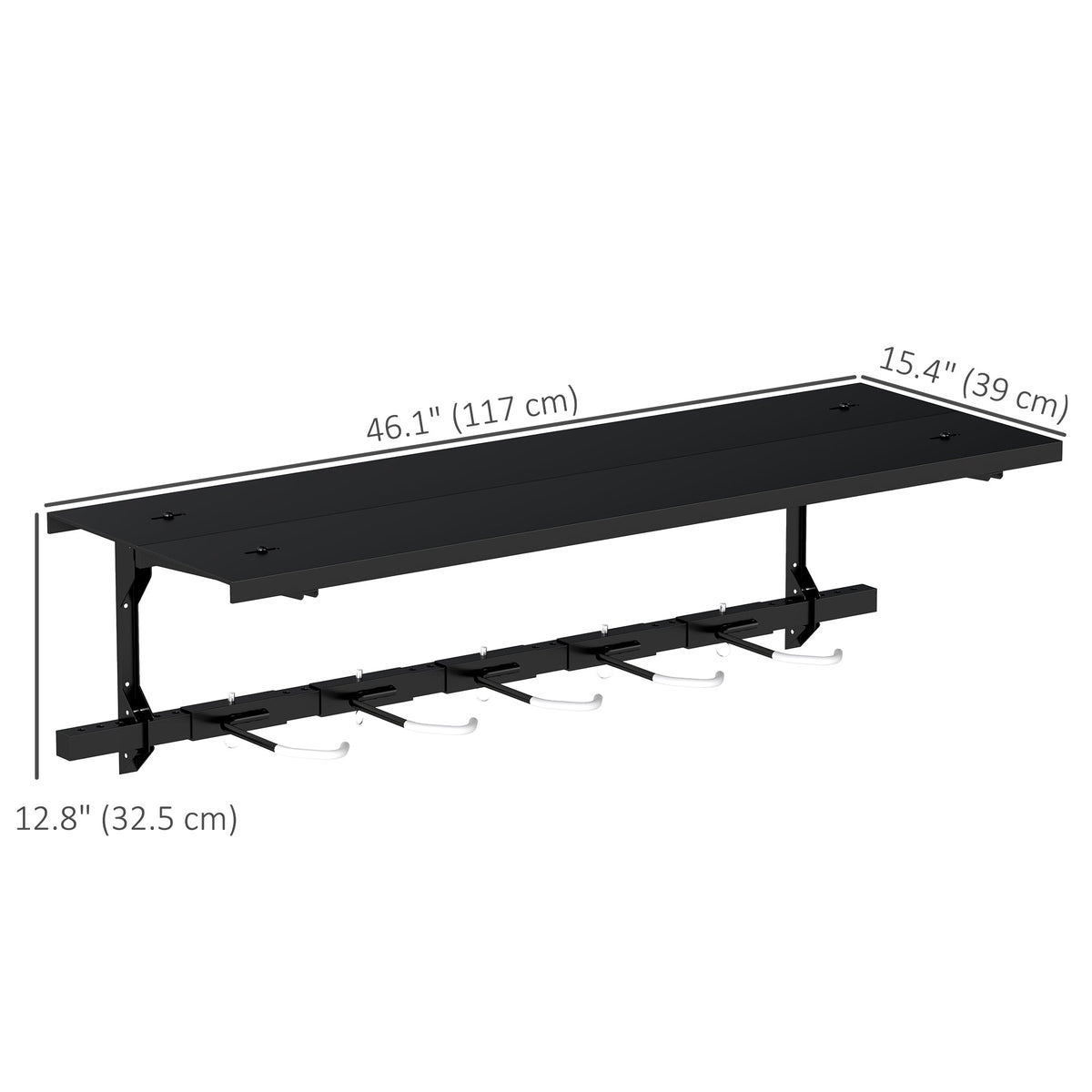 Bike Storage Rack for 5 Bikes, Wall Mounted Bicycle Rack with Shelf and Adjustable Hooks for Indoor Outdoor Use, Black