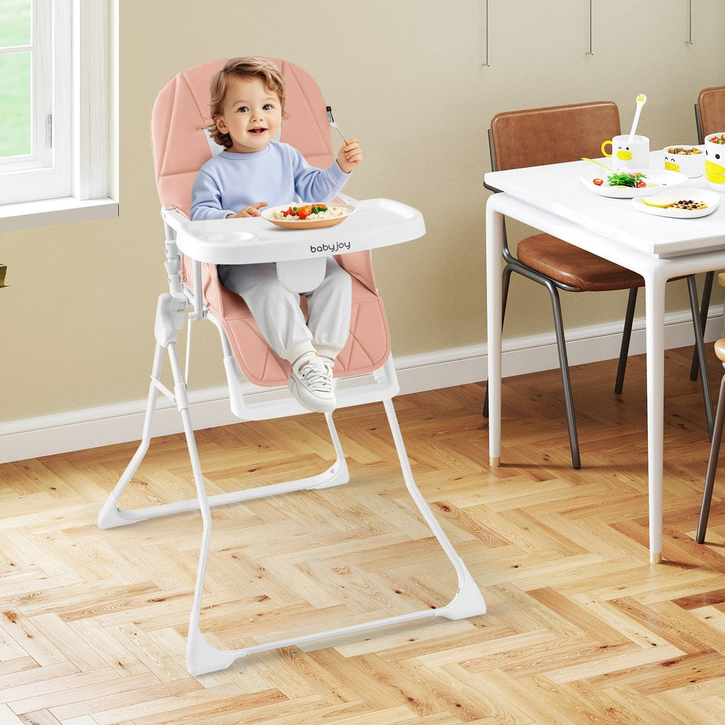 Easy Clean Compact Highchair with Removable Adjustable Tray and PU Seat Cushion-Pink