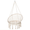 Patio Hammock Chair, Hanging Rope Hammock Swing for Indoor & Outdoor Use with Backrest, Cotton-Polyester Blend, Fringe Tassels, Cream White