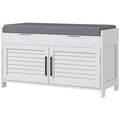 Entryway Bench with Cushion, Hidden Storage, Adjustable Shelves and Shutter Doors, 35.4" Shoe Bench, White