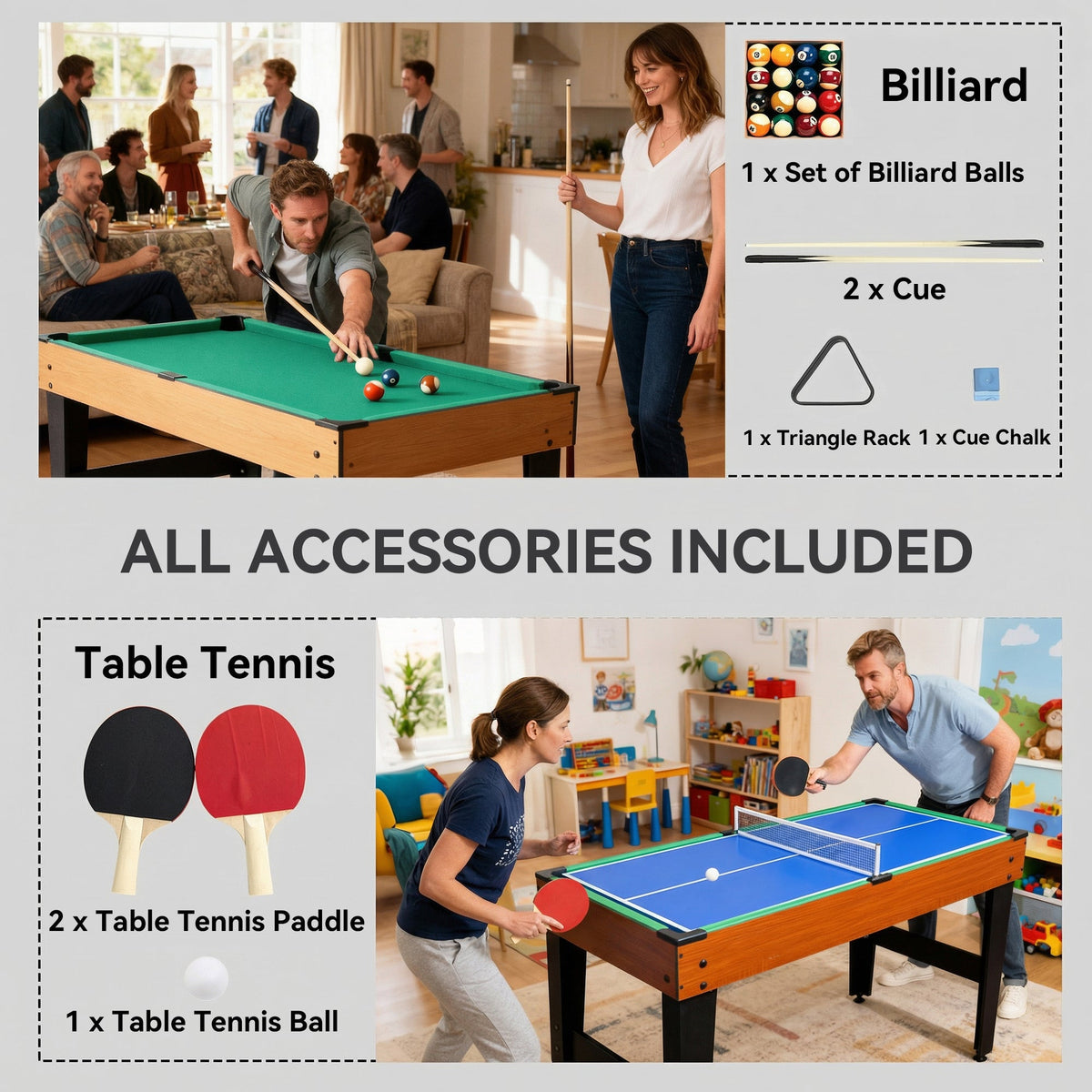 53 in 5-in-1 Combo Multi Game Table with Foosball, Pool, Hockey, Table Tennis, Basketball for Adults
