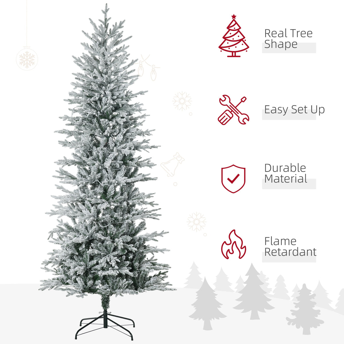 6' Pre Lit Arctic Fir Artificial Flocked Christmas Trees, with Snow Branches, Warm White UL Listed Clear Lights