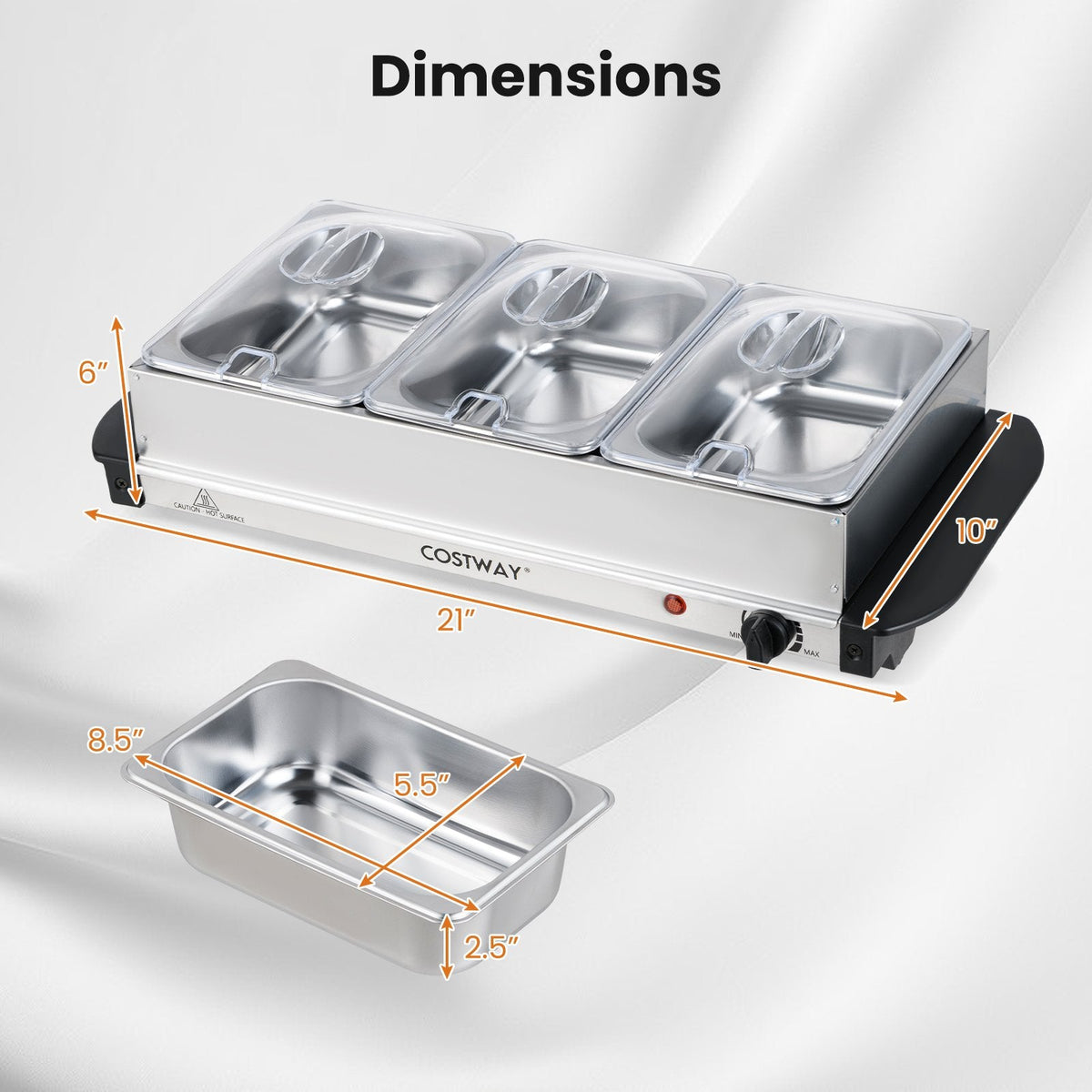 Electric Buffet Server Food Warmer with 3 Removable Trays
