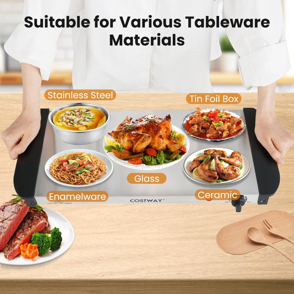 Electric Buffet Server Food Warmer with 3 Removable Trays