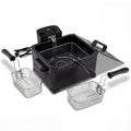 Electric Deep Fryer 5.3QT/21-Cup Stainless Steel 1700W with Triple Basket-Black