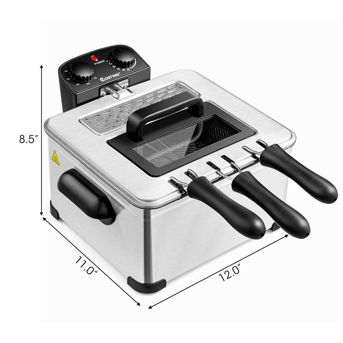 Electric Deep Fryer 5.3QT/21-Cup Stainless Steel 1700W with Triple Basket-Silver