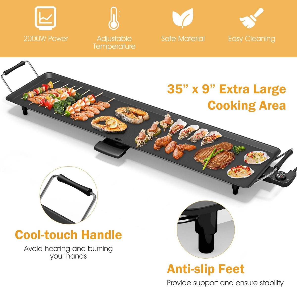 35 Inch Electric Griddle Teppanyaki Grill with Adjustable Temperature
