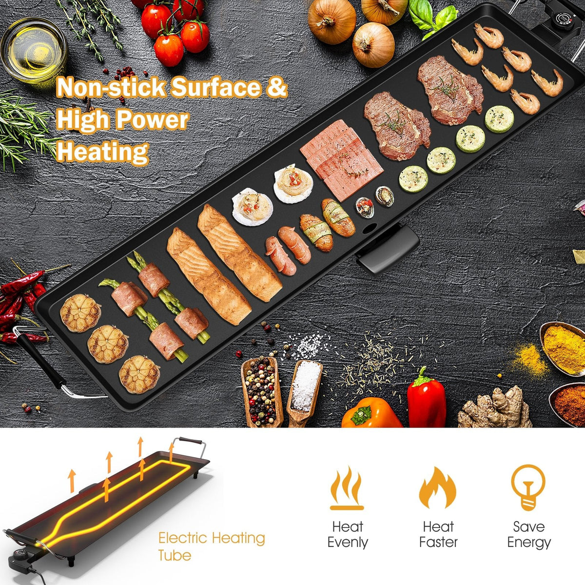 35 Inch Electric Griddle Teppanyaki Grill with Adjustable Temperature