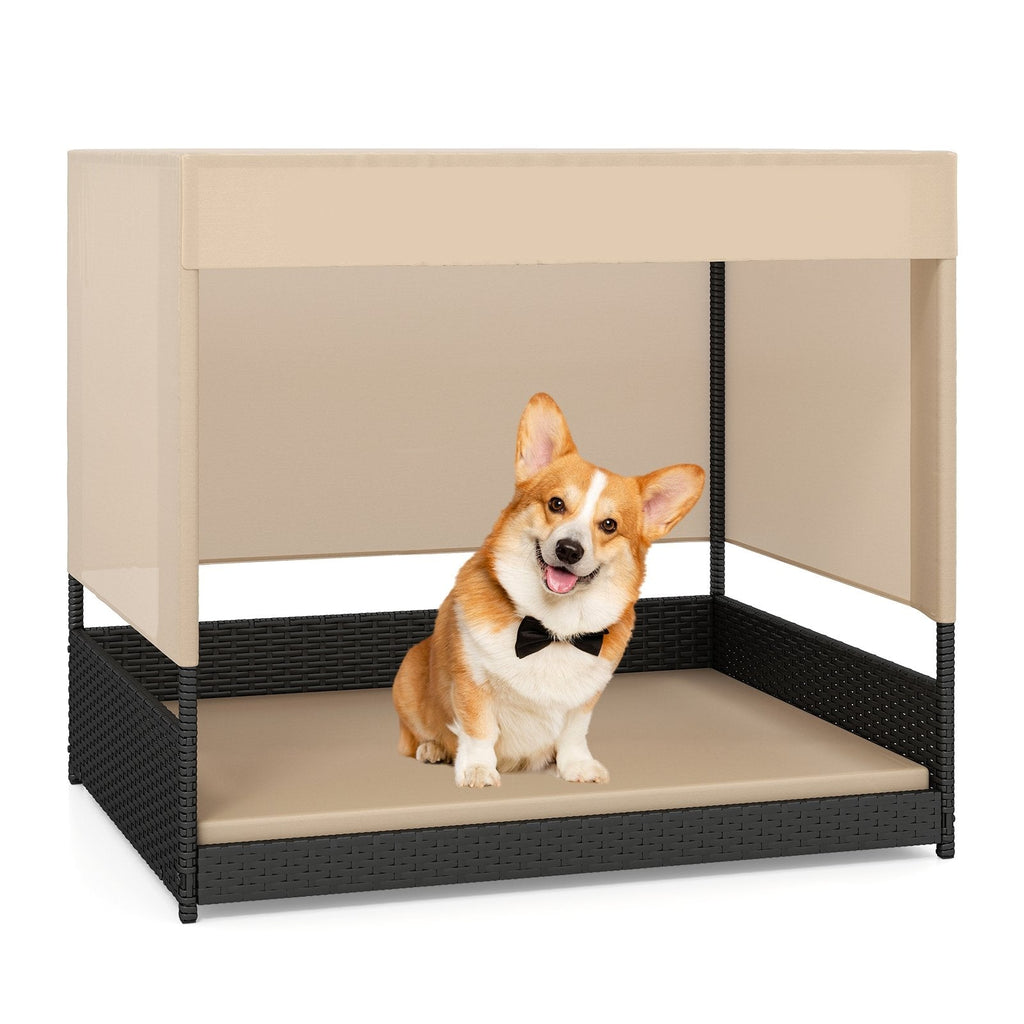 Elevated Wicker Dog House for Small to Medium Breeds-Black