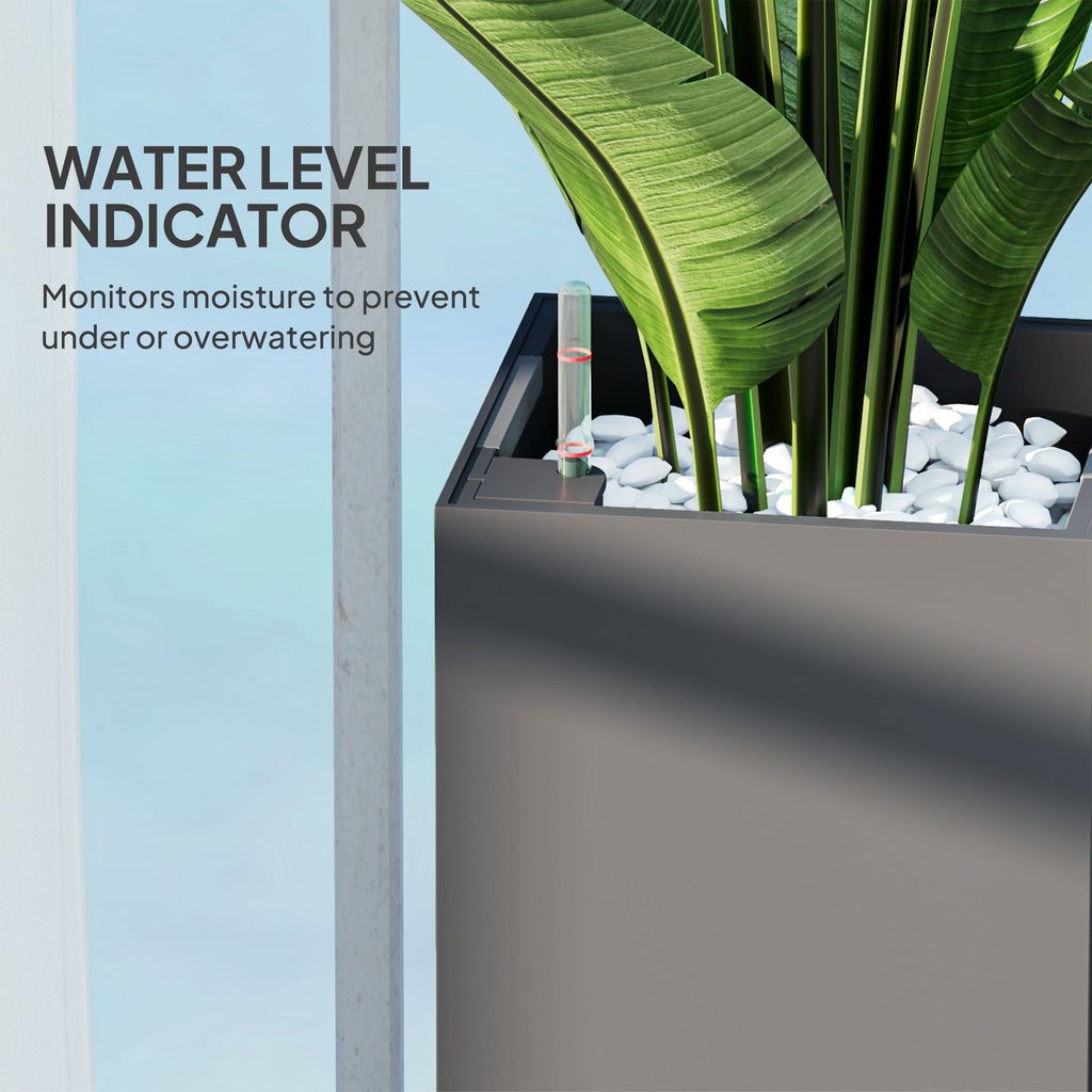 2 Pack Planter Box, 26 Inch Plastic Flower Pots with Water Level Indicator, Drainage Hole and Drain Plug, Dark Grey