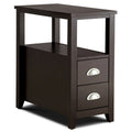 Narrow End Table and Bedside Table with 2 Drawers and Open Shelf, Espresso