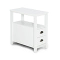 Narrow End Table and Bedside Table with 2 Drawers and Open Shelf, White