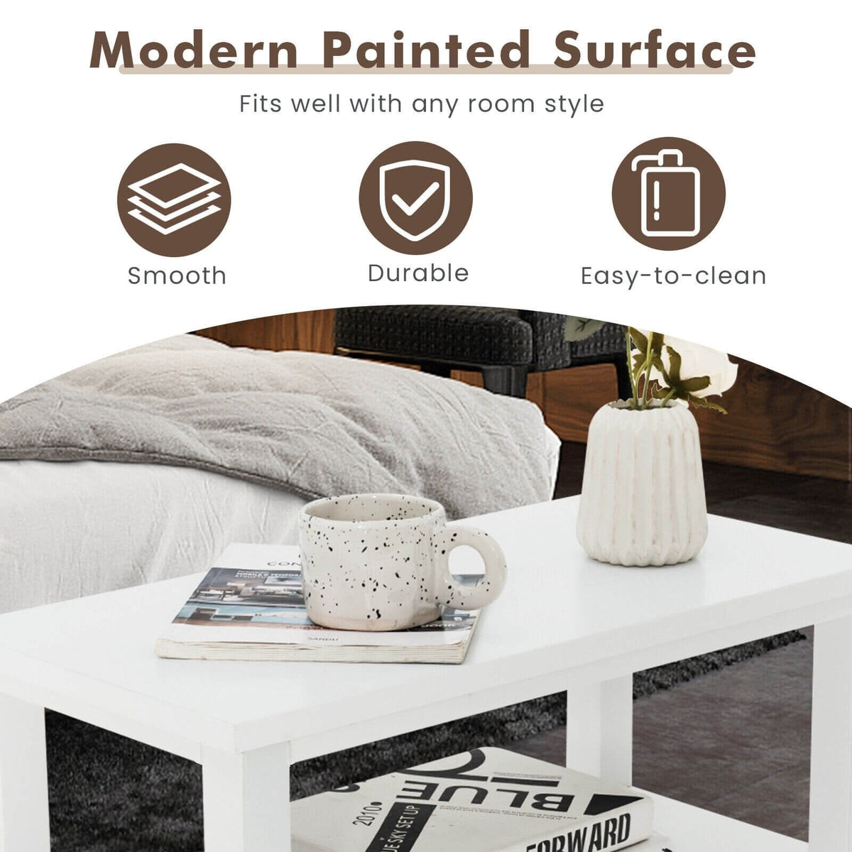 Narrow End Table and Bedside Table with 2 Drawers and Open Shelf, White