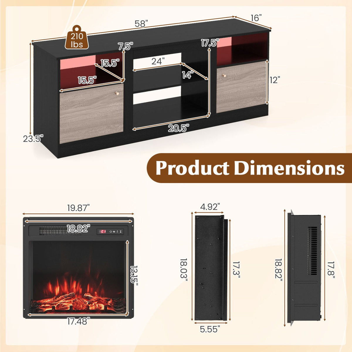 Entertainment Center with Adjustable Shelf & Open Compartment for 65” TVs-Style 1