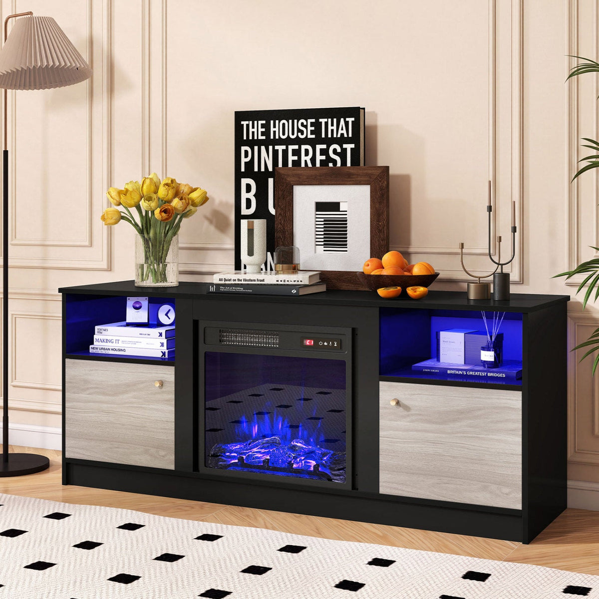 Entertainment Center with Adjustable Shelf & Open Compartment for 65” TVs-Style 1