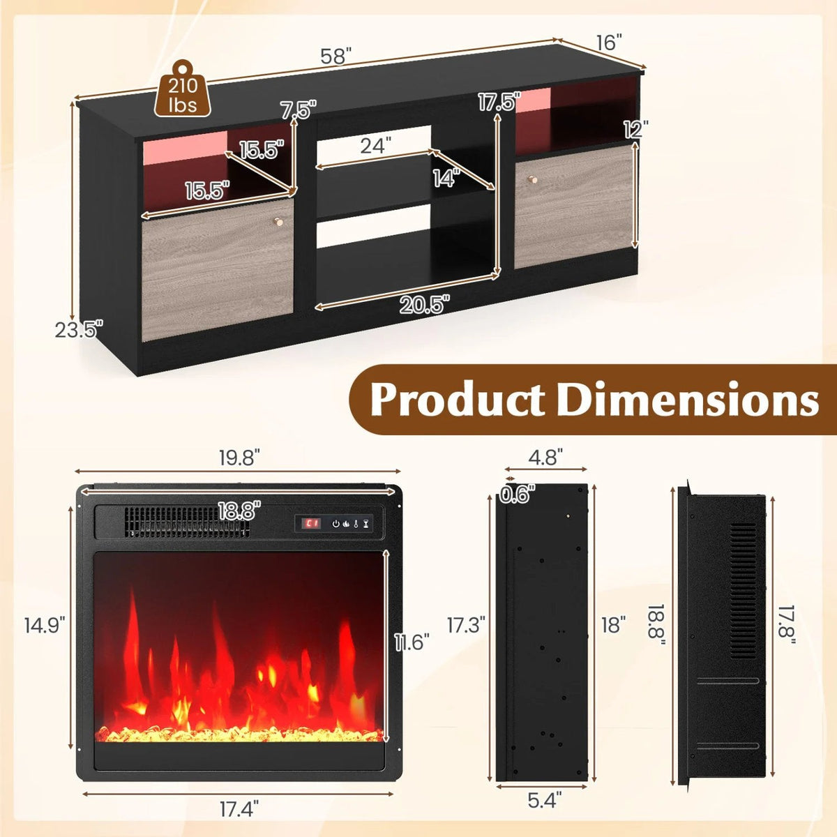 Entertainment Center with Adjustable Shelf & Open Compartment for 65” TVs-Style 2
