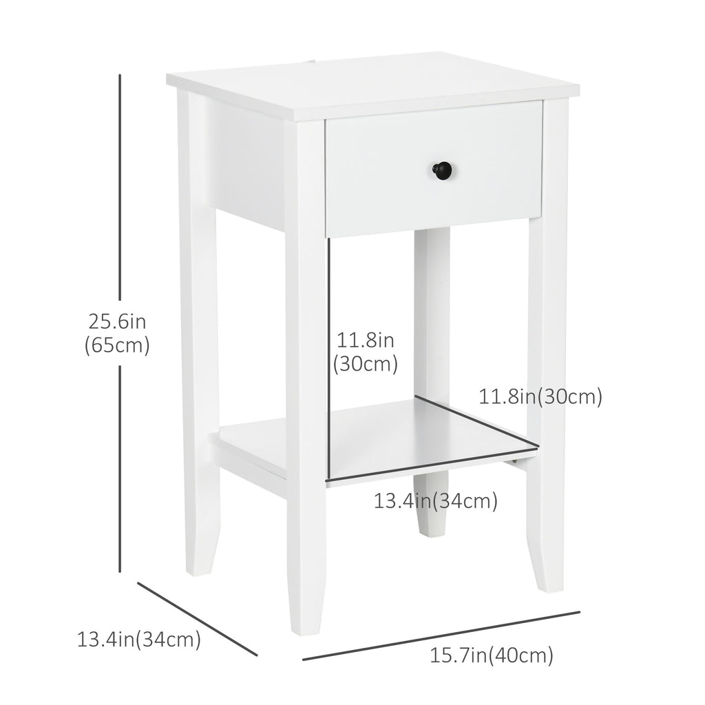 Side Table Set of 2, End Tables with Drawer and Bottom Shelf, 2-tier Nightstand for Bedroom, Living Room, Black