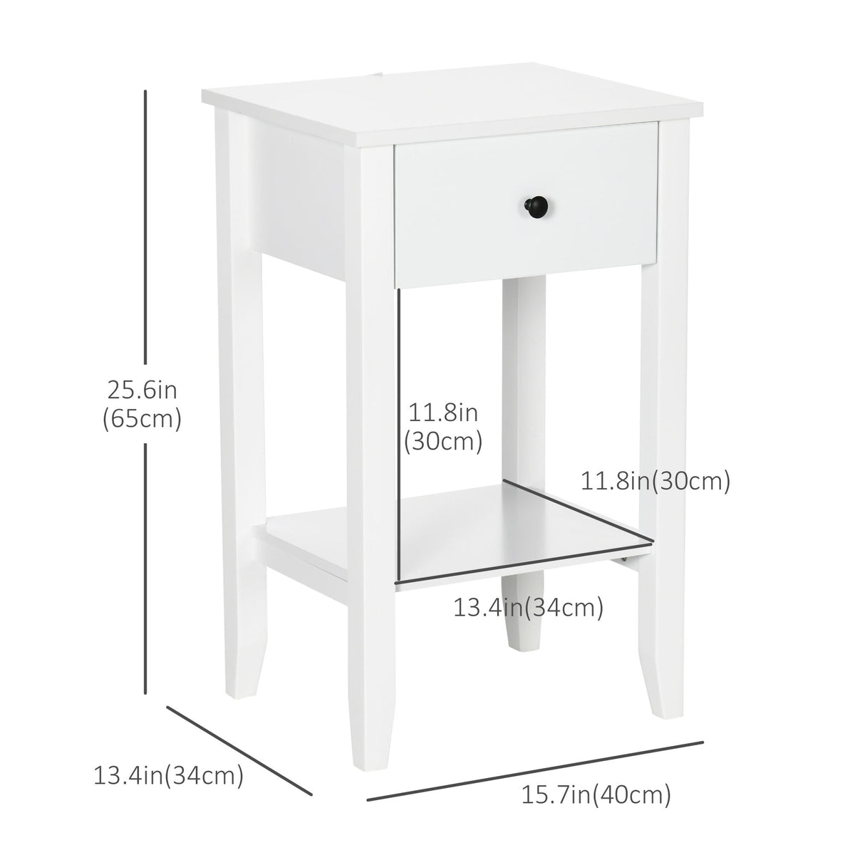 Side Table Set of 2, End Tables with Drawer and Bottom Shelf, 2-tier Nightstand for Bedroom, Living Room, Black