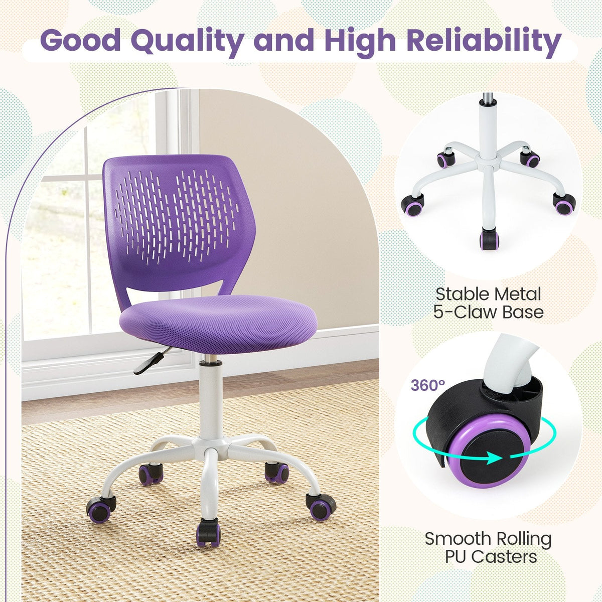 Ergonomic Children Study Chair with Adjustable Height-Purple