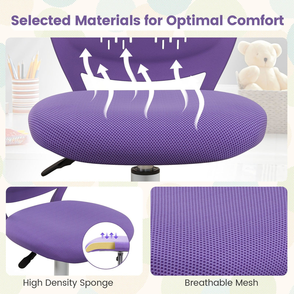 Ergonomic Children Study Chair with Adjustable Height-Purple