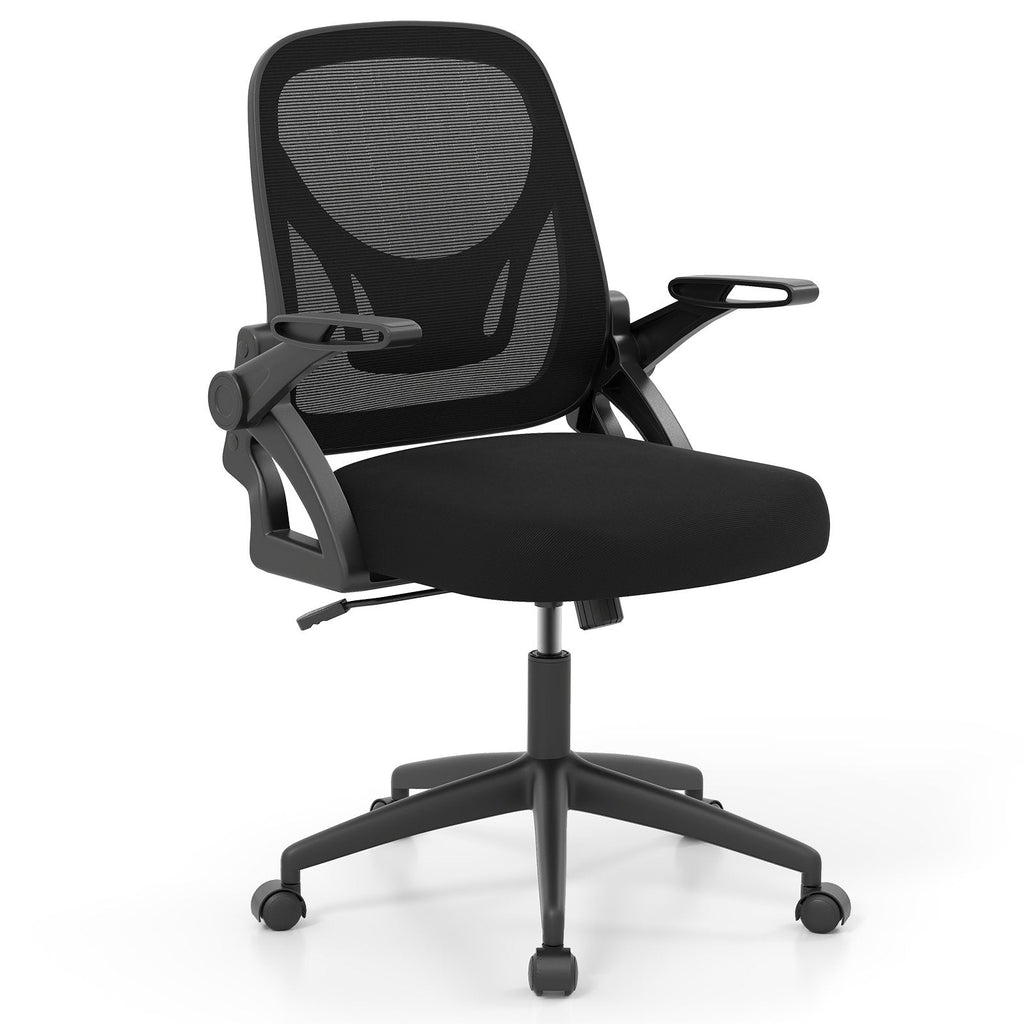 Ergonomic Computer Desk Chair with Lumbar Support and Flip-up Arms-Black