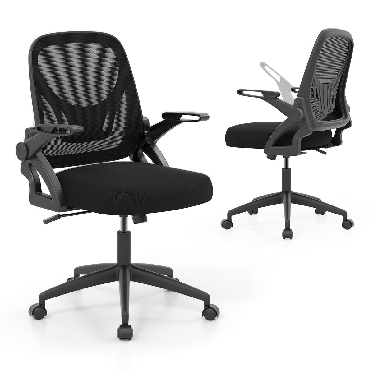 Ergonomic Computer Desk Chair with Lumbar Support and Flip-up Arms-Black