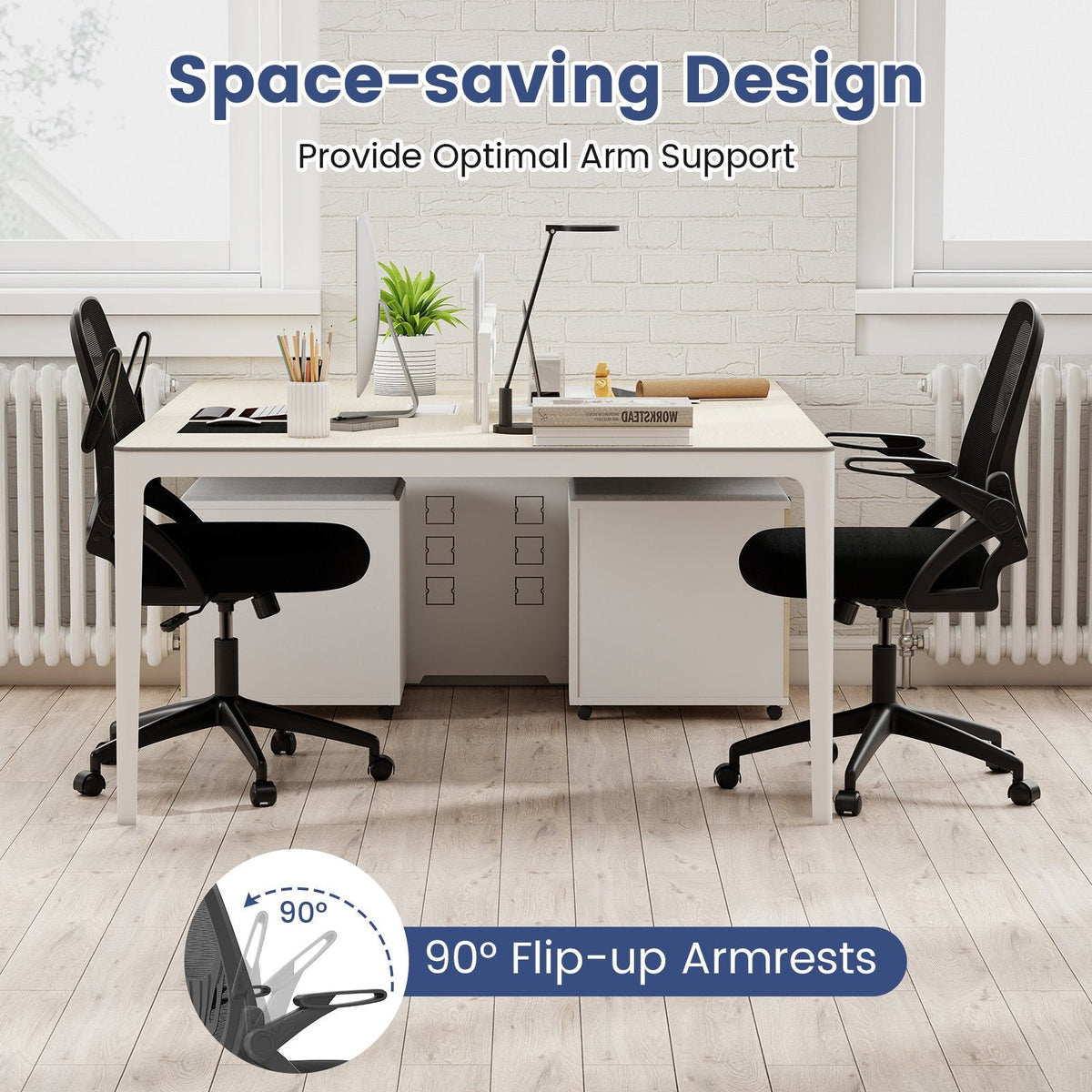 Ergonomic Computer Desk Chair with Lumbar Support and Flip-up Arms-Black
