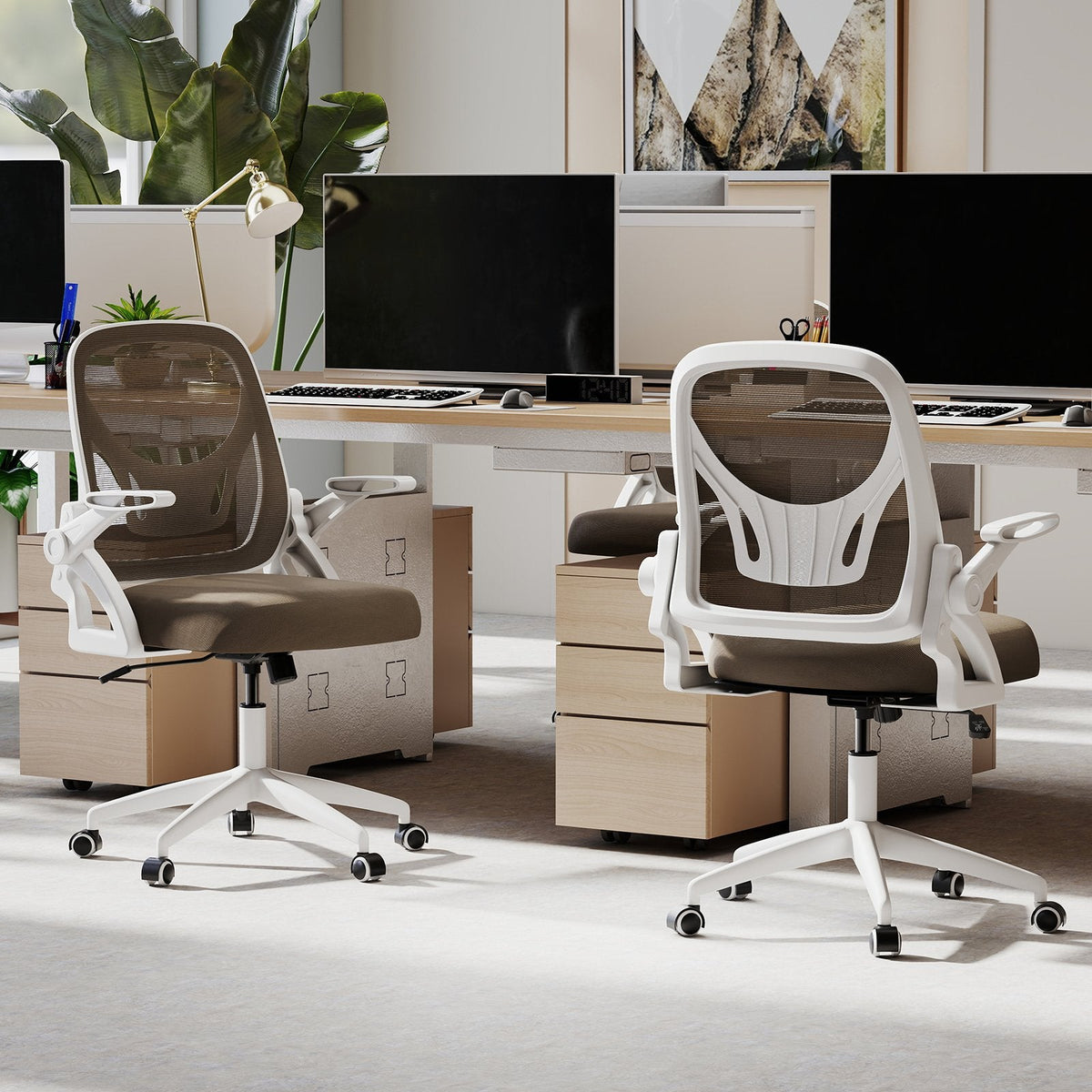 Ergonomic Computer Desk Chair with Lumbar Support and Flip-up Arms-Gray